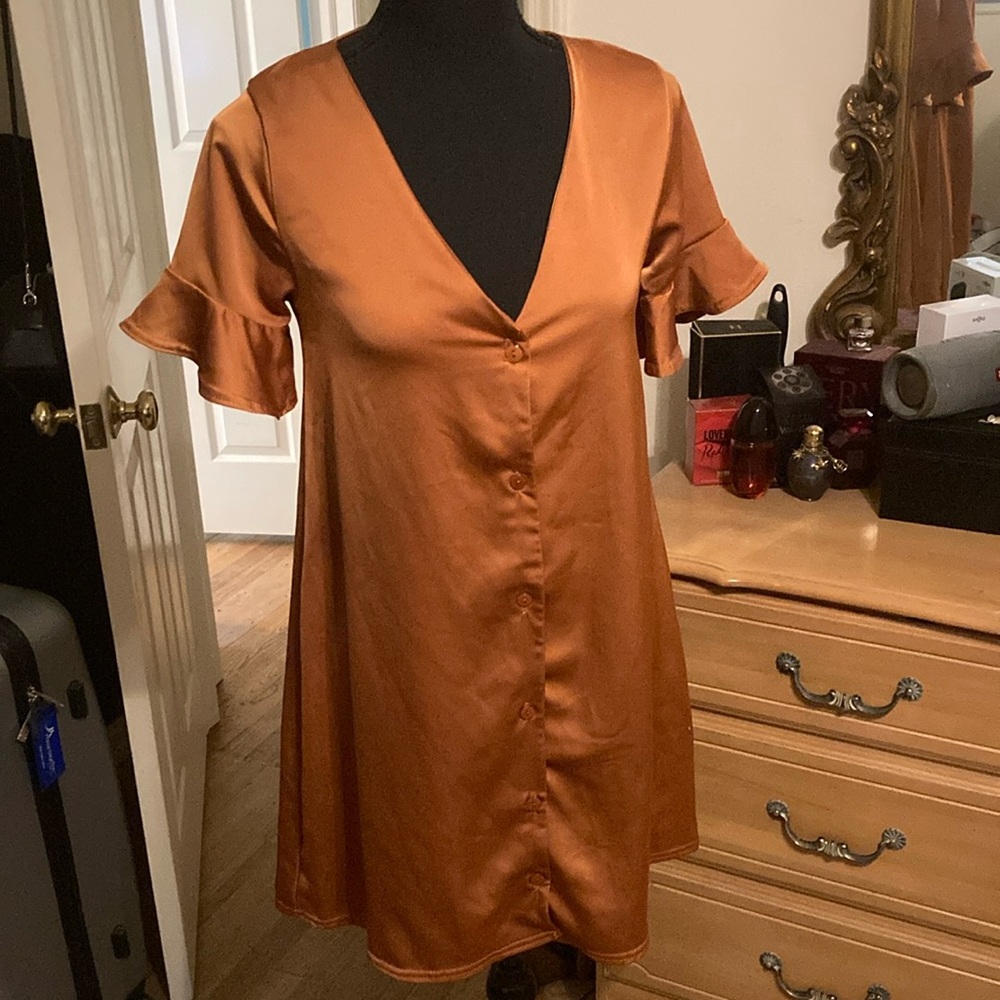 Nasty Gal Rust Orange Satin Dress